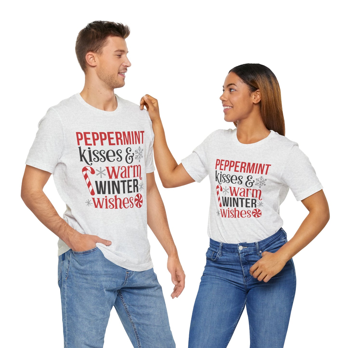 Peppermint Kisses and Warm Winter Wishes Unisex Jersey Short Sleeve Tee - sizes S - 3X