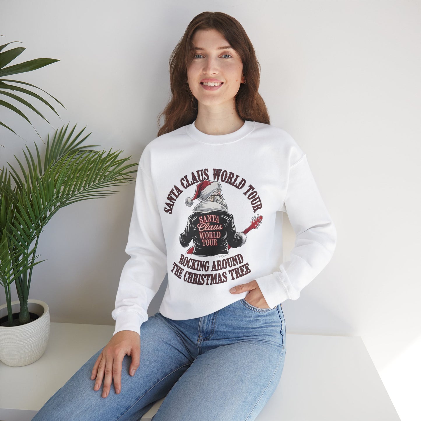 Santa Claus World Tour Crewneck Sweatshirt - Christmas Holiday Festive Funny - Sizes S-5X