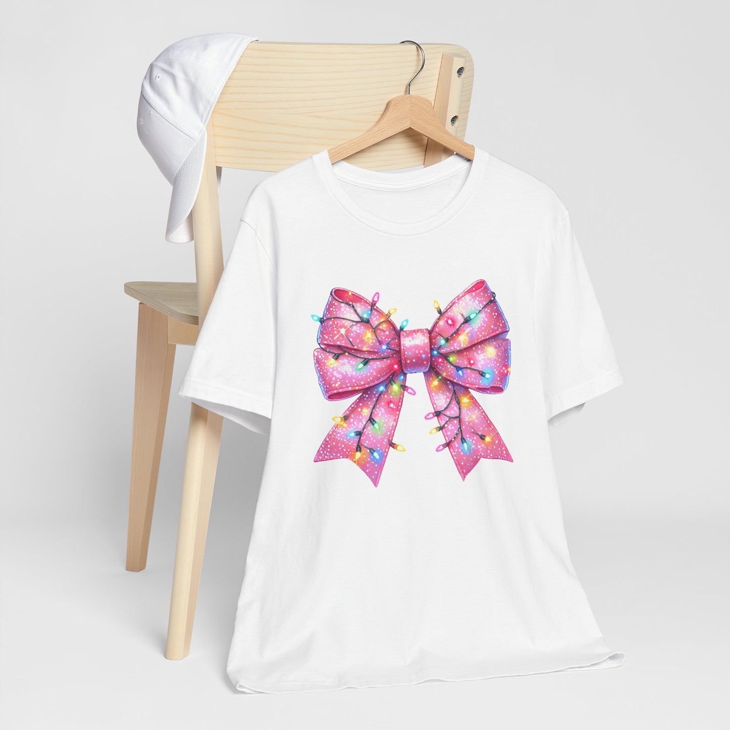 Pink Bow Christmas Tee - Festive Holiday Unisex Jersey T-shirt - sizes S - 3X