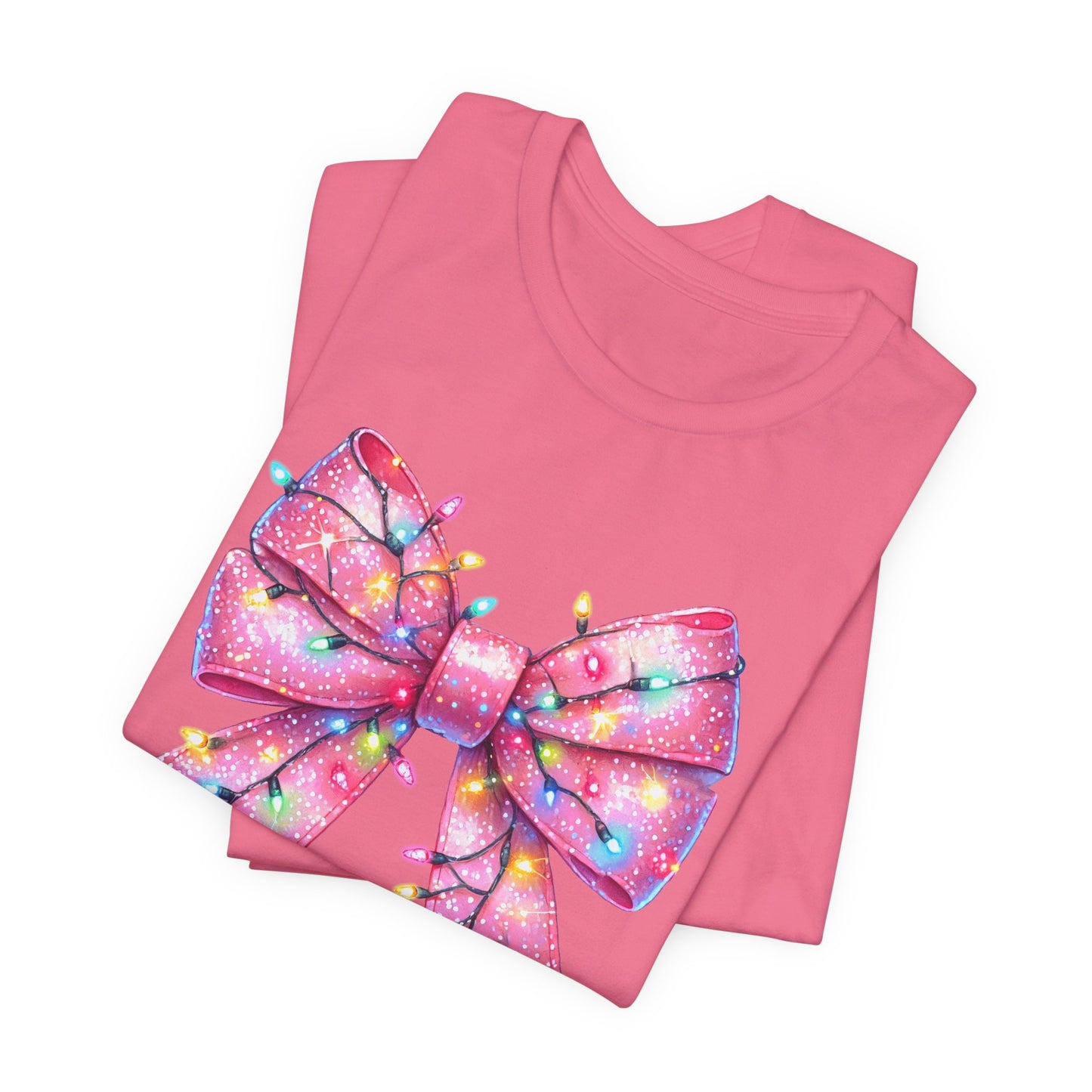 Pink Bow Christmas Tee - Festive Holiday Unisex Jersey T-shirt - sizes S - 3X