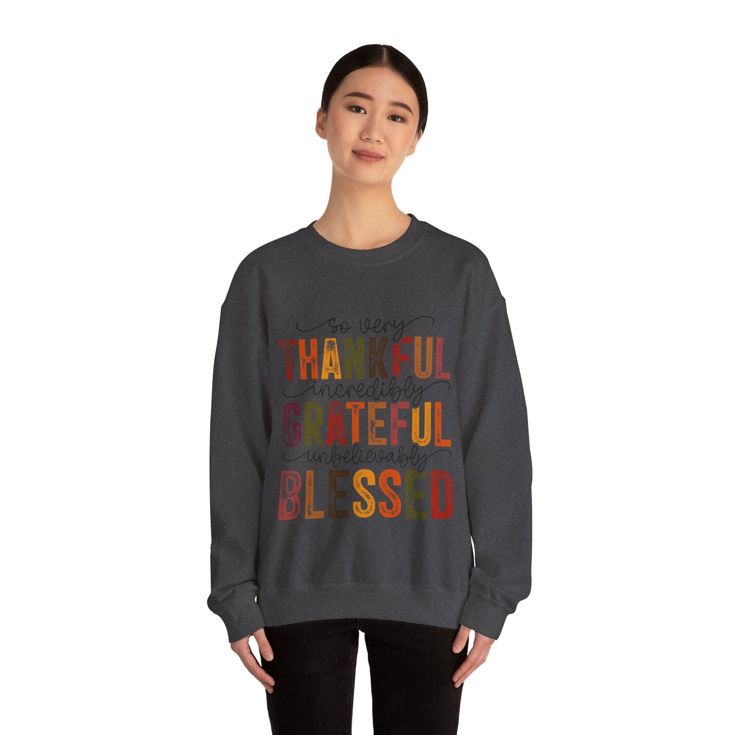 Thankful Grateful Blessed Unisex Heavy Blend Crewneck Sweatshirt - Thanksgiving Warm Cozy