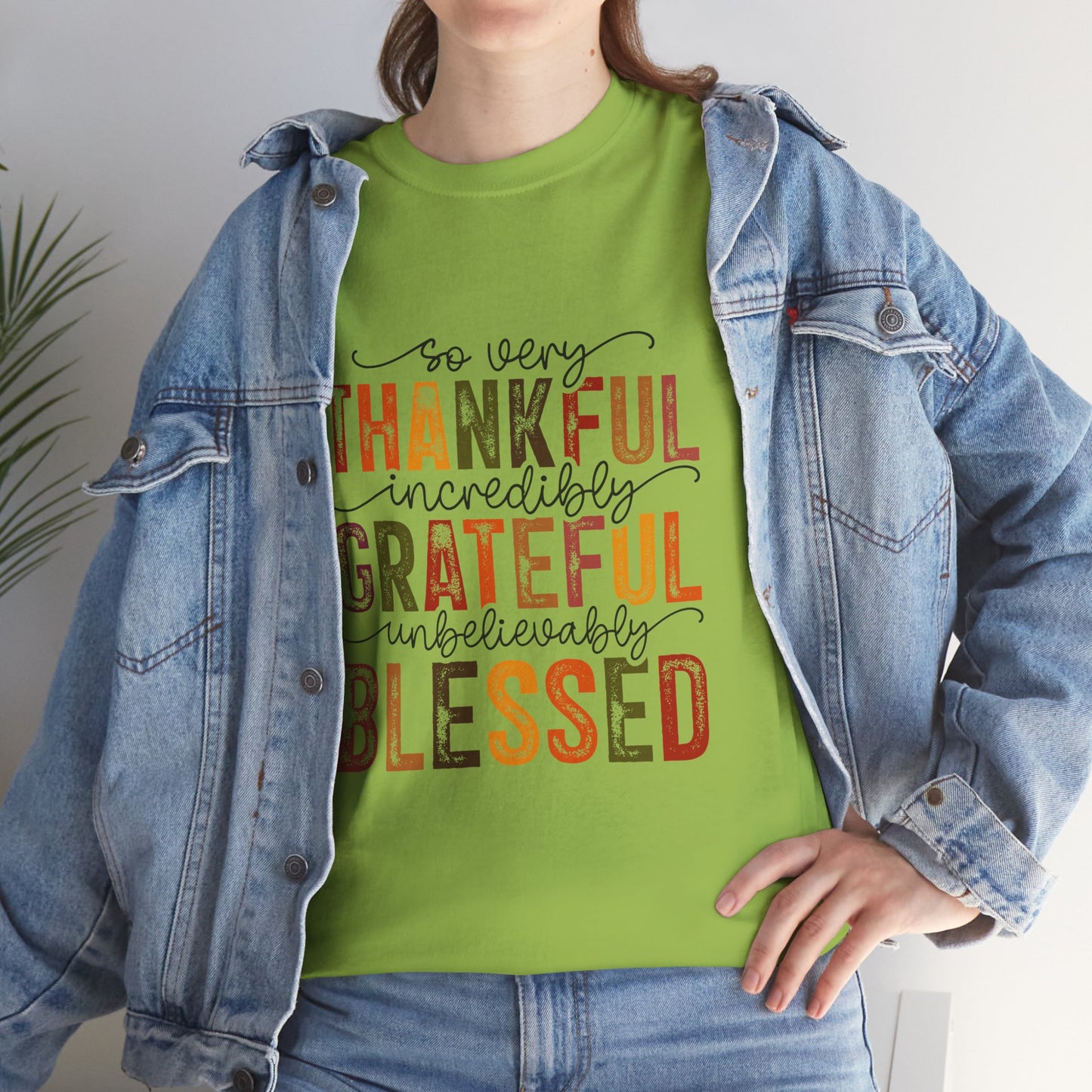 Thankful Grateful Blessed Unisex Heavy Cotton Tee - Thanksgiving Distressed Graphic T-Shirt