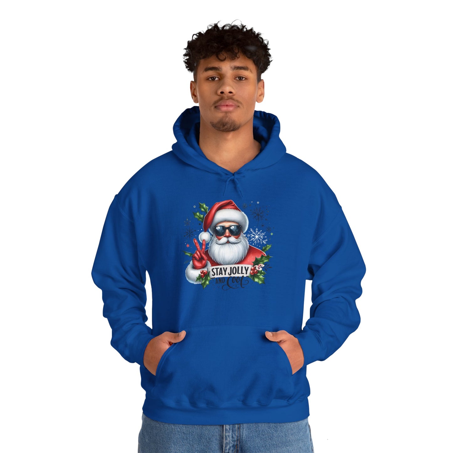 Jolly and Cool Festive Christmas Unisex Hoodie with pouch