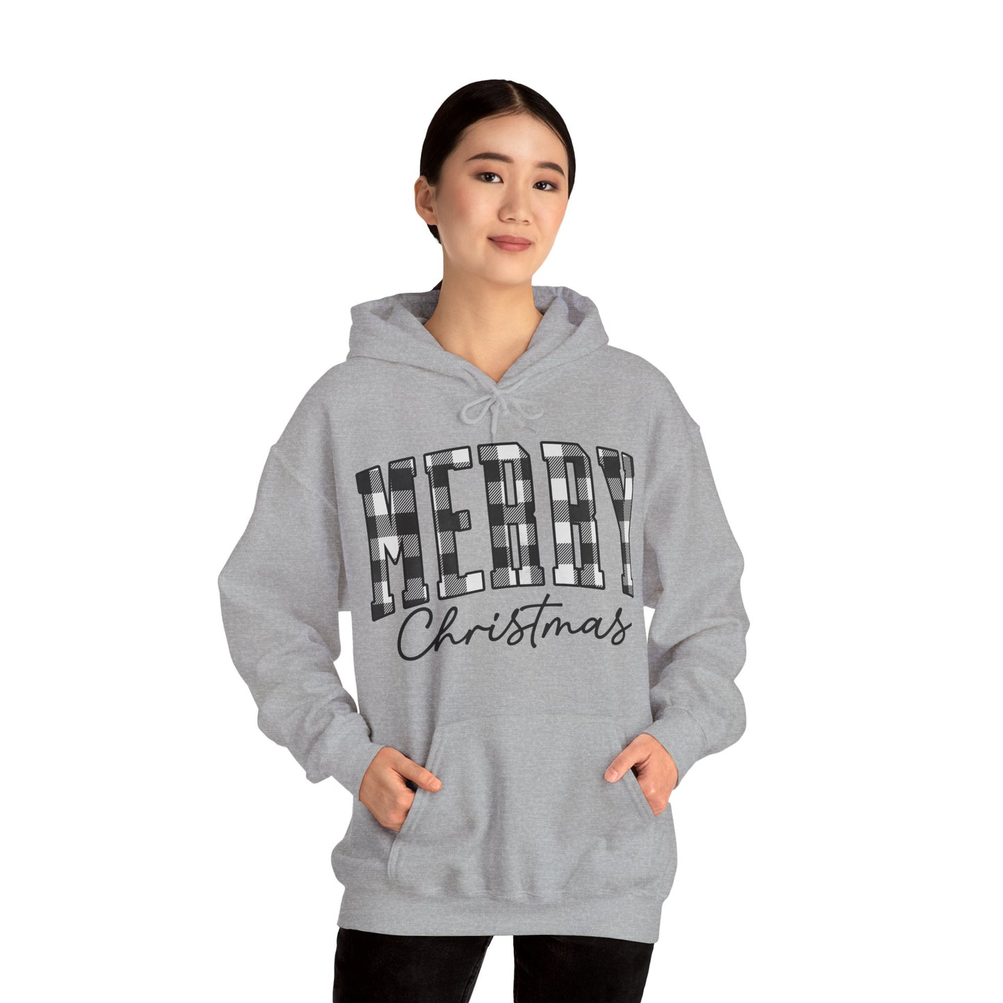 Buffalo Plaid Merry Christmas Unisex Heavy Blend Hooded Sweatshirt - S - 5X