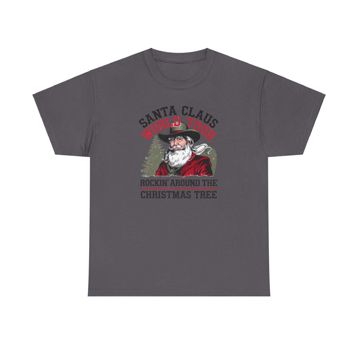 Cowboy Santa World Tour Unisex Heavy Cotton T-shirt - Christmas Funny Country Graphic Holiday Tee - sizes S - 5X