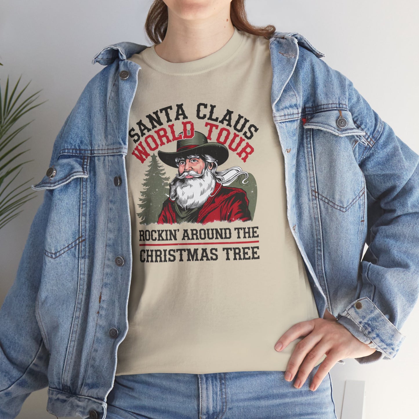 Cowboy Santa World Tour Unisex Heavy Cotton T-shirt - Christmas Funny Country Graphic Holiday Tee - sizes S - 5X