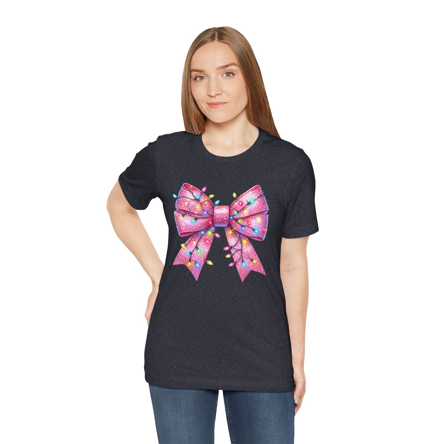 Pink Bow Christmas Tee - Festive Holiday Unisex Jersey T-shirt - sizes S - 3X