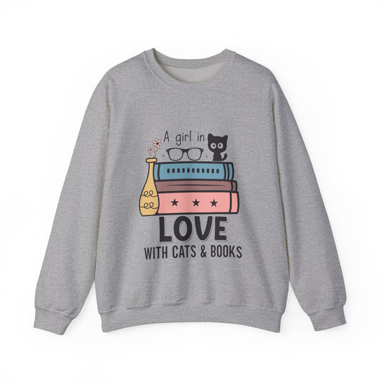 Just a girl who loves Cats and Books Unisex Heavy Blend Crewneck Sweatshirt