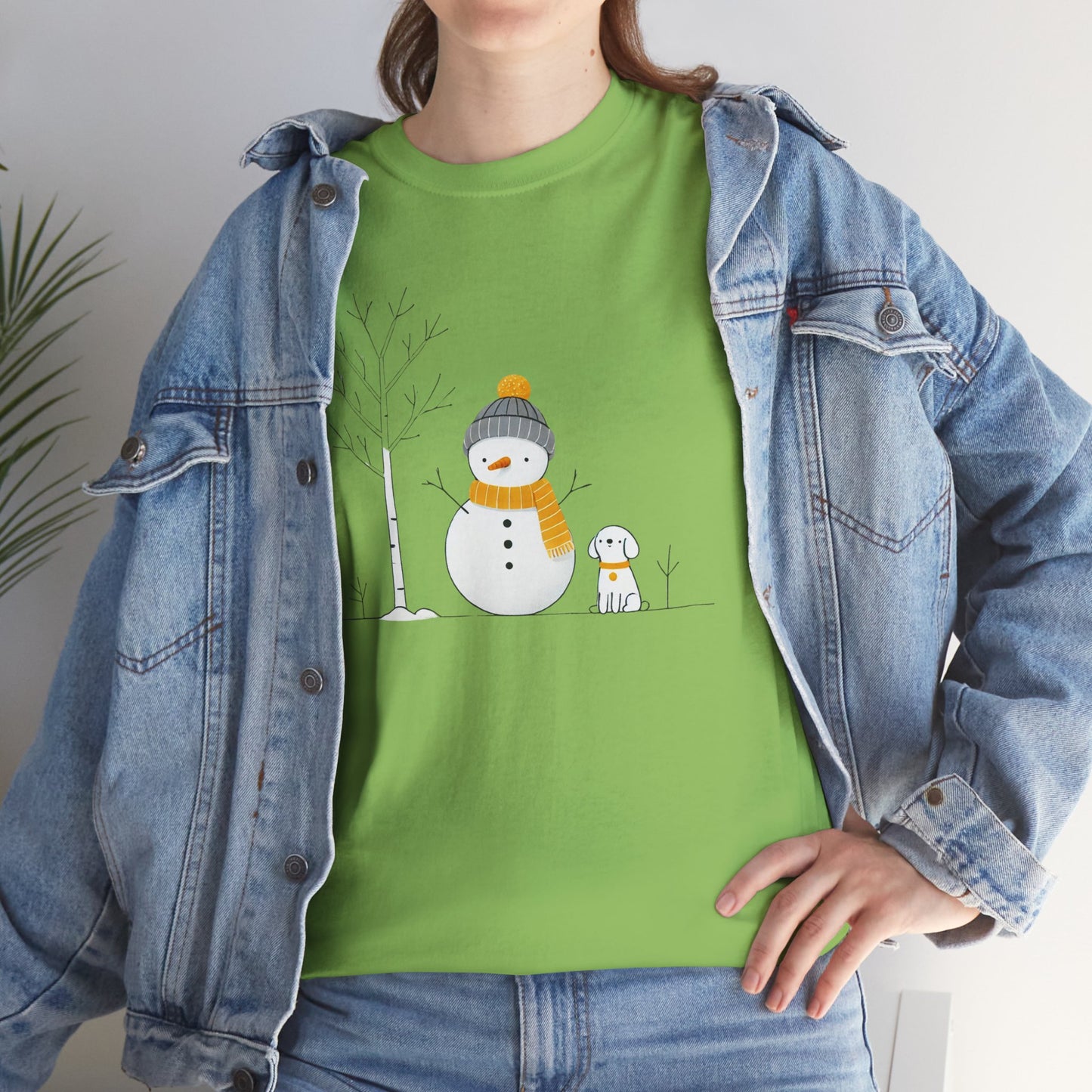 Snowman and dog Winter scene Unisex Heavy Cotton Tee - S - 3X