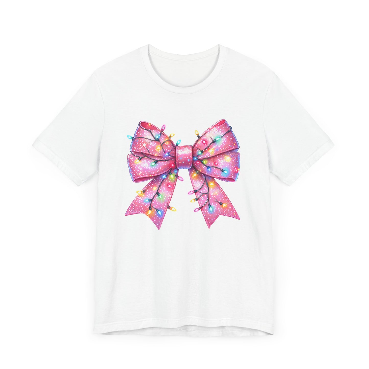 Pink Bow Christmas Tee - Festive Holiday Unisex Jersey T-shirt - sizes S - 3X