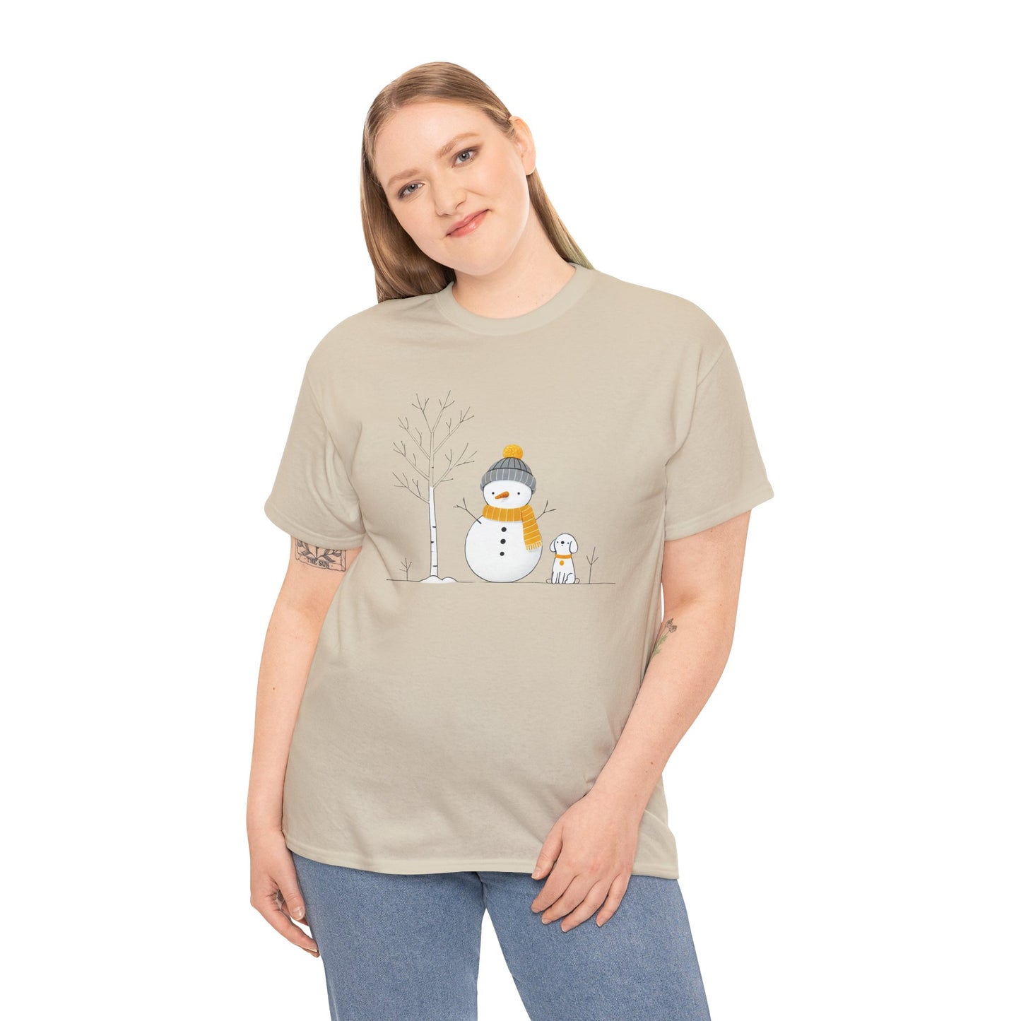 Snowman and Dog Unisex Heavy Cotton Tee - sizes S - 5X