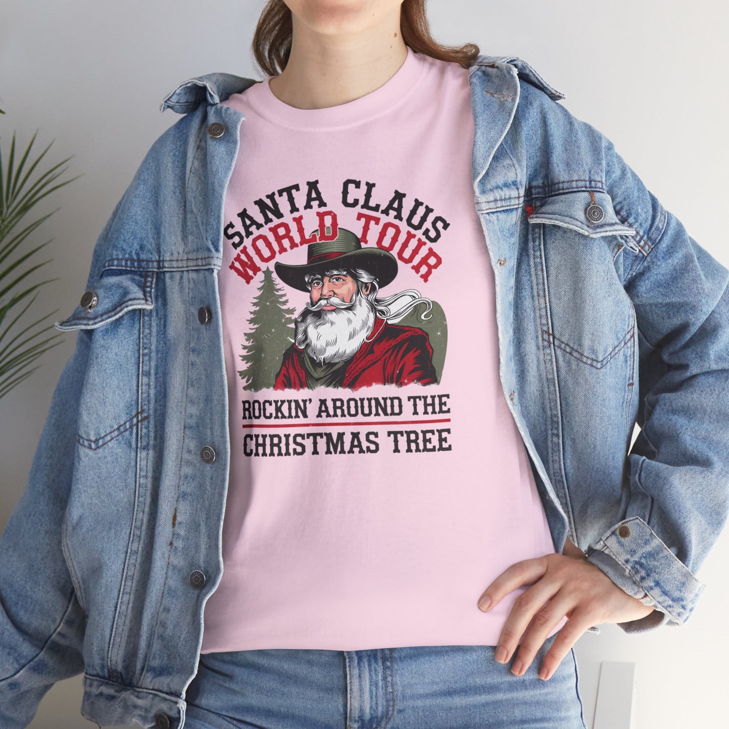 Cowboy Santa World Tour Unisex Heavy Cotton T-shirt - Christmas Funny Country Graphic Holiday Tee - sizes S - 5X