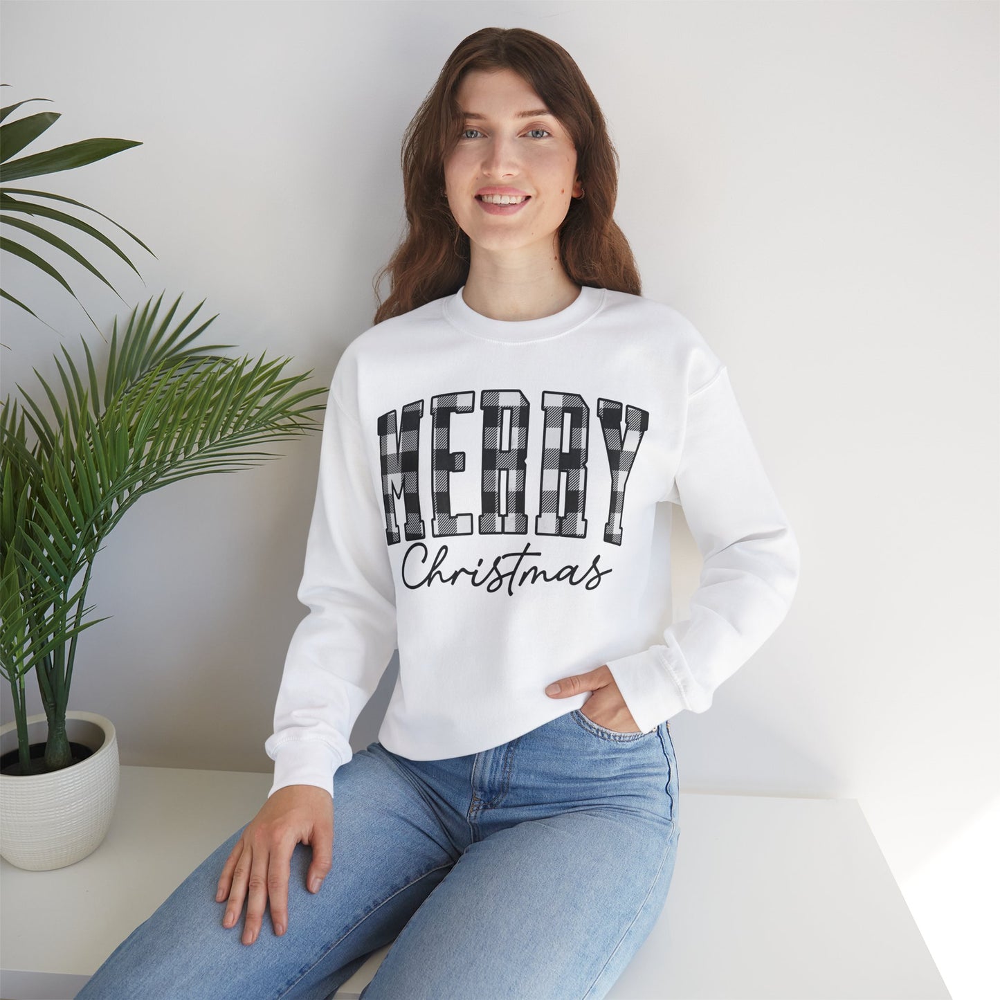 Buffalo Plaid Merry Christmas Unisex Heavy Blend Crewneck Sweatshirt