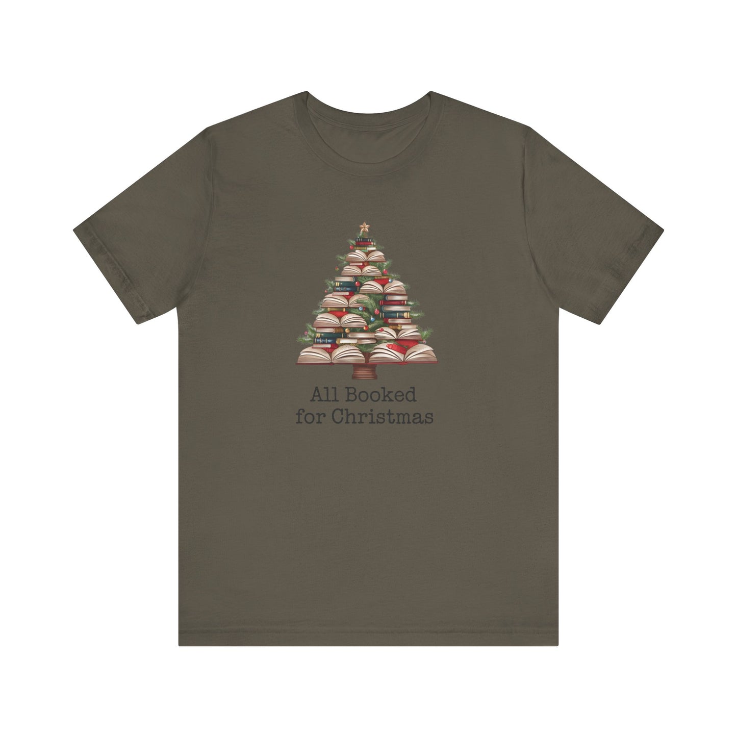 All Booked for Christmas, Book Christmas tree, Unisex Jersey Short Sleeve T-shirt - sizes S = 3X