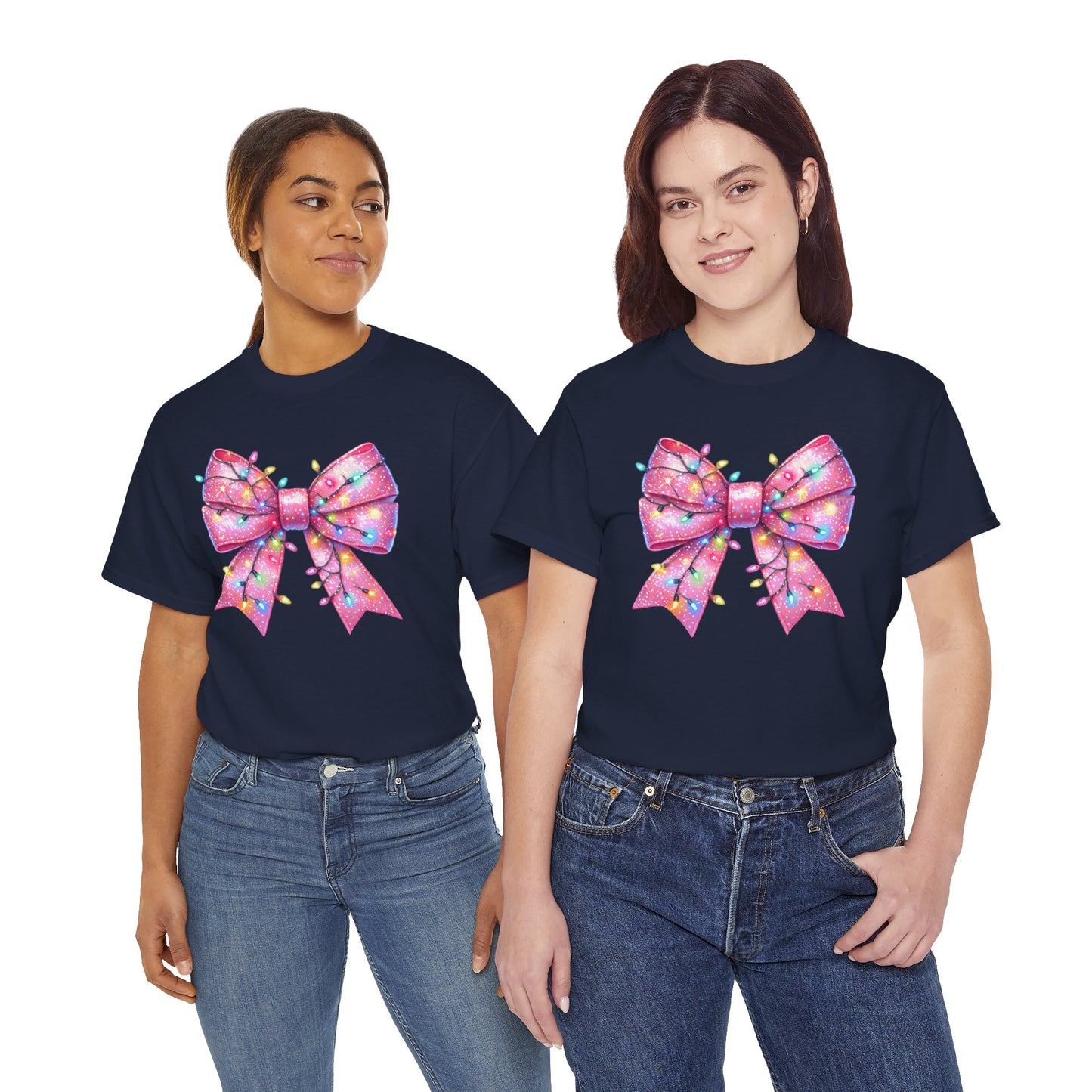 Pink Bow Unisex Tee - Christmas Lights Festive Shirt - sizes S - 5X