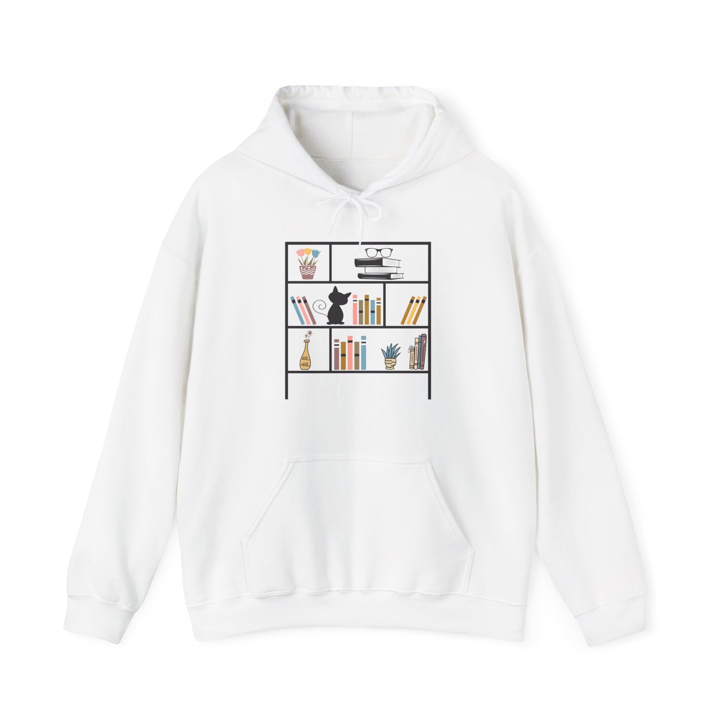 Unisex Heavy Blend™ Hooded Sweatshirt - cute bookshelf with cat - size S - 5X