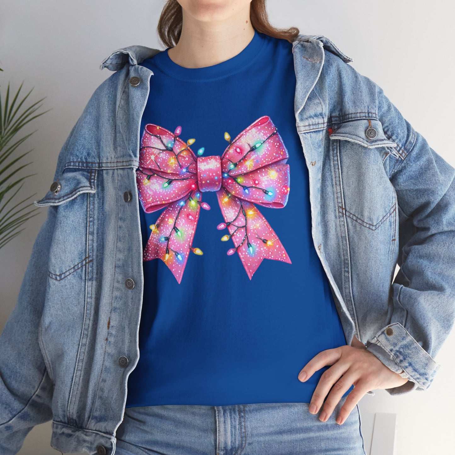 Pink Bow Unisex Tee - Christmas Lights Festive Shirt - sizes S - 5X