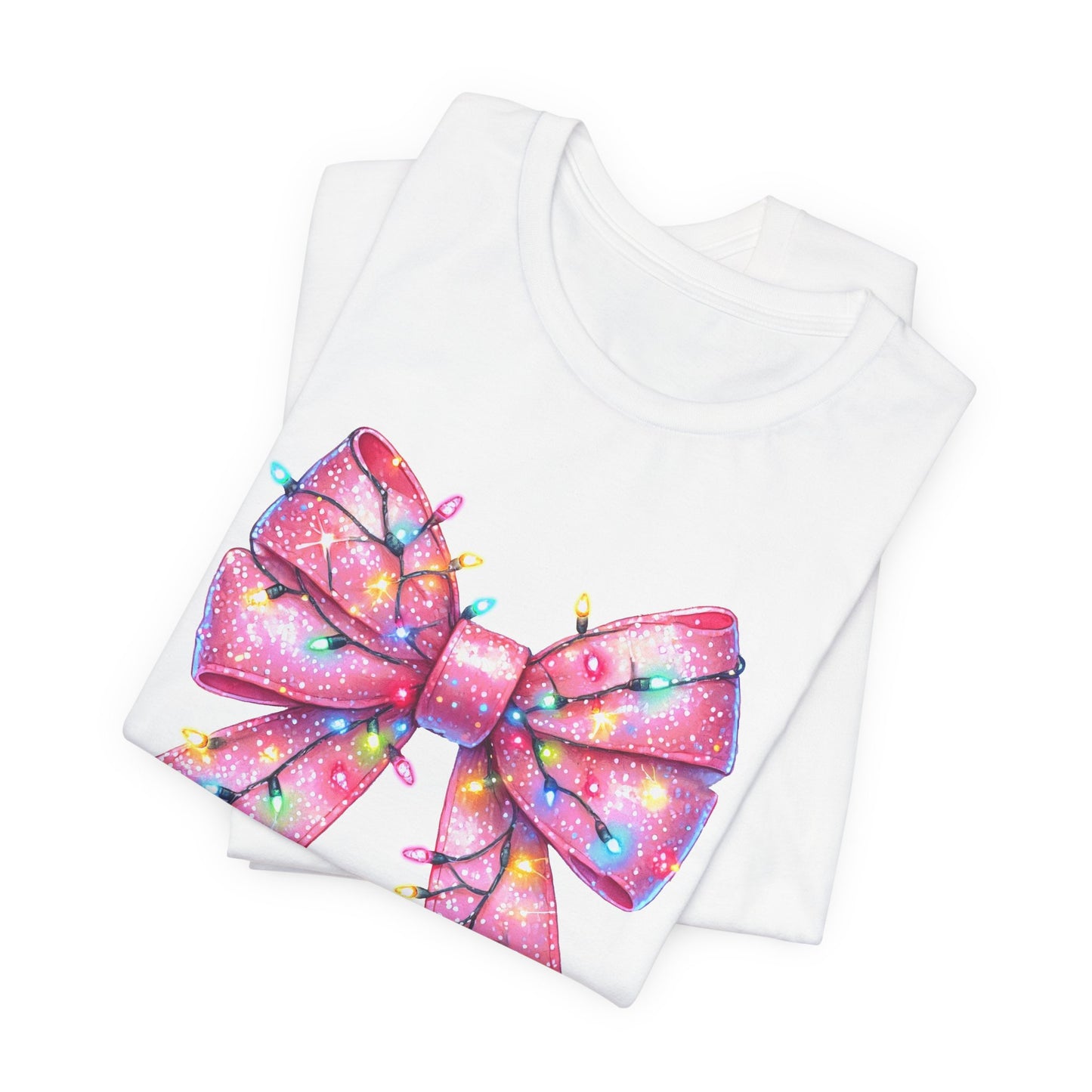 Pink Bow Christmas Tee - Festive Holiday Unisex Jersey T-shirt - sizes S - 3X