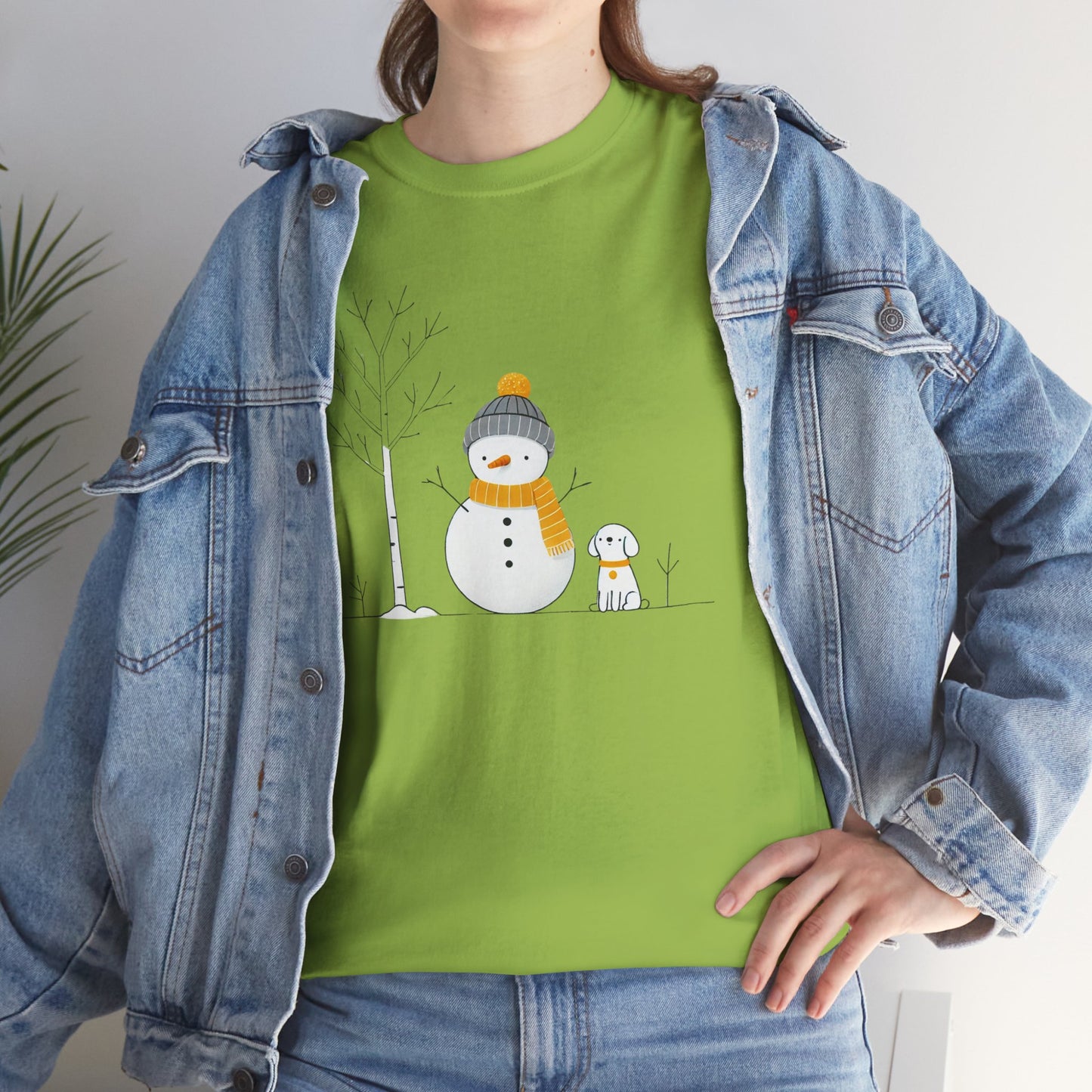 Snowman and Dog Unisex Heavy Cotton Tee - sizes S - 5X