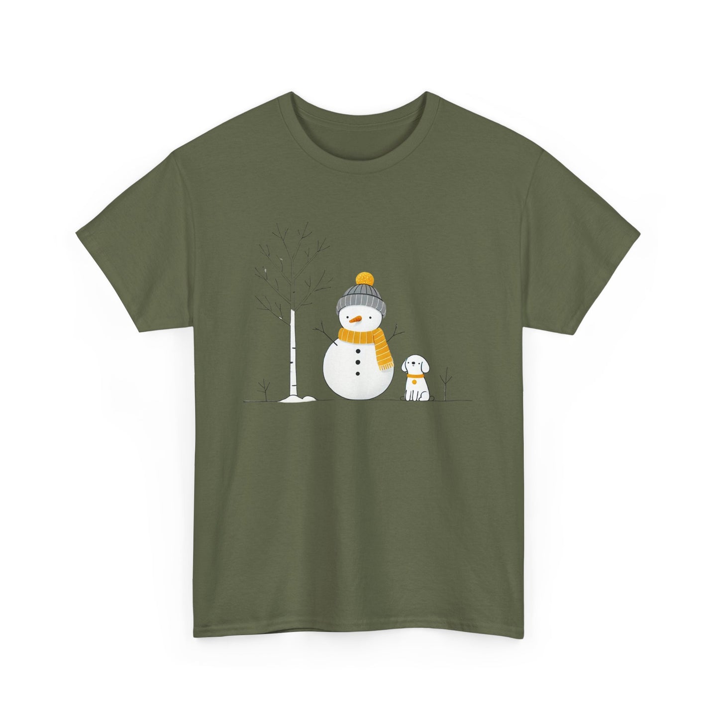 Snowman and dog Winter scene Unisex Heavy Cotton Tee - S - 3X