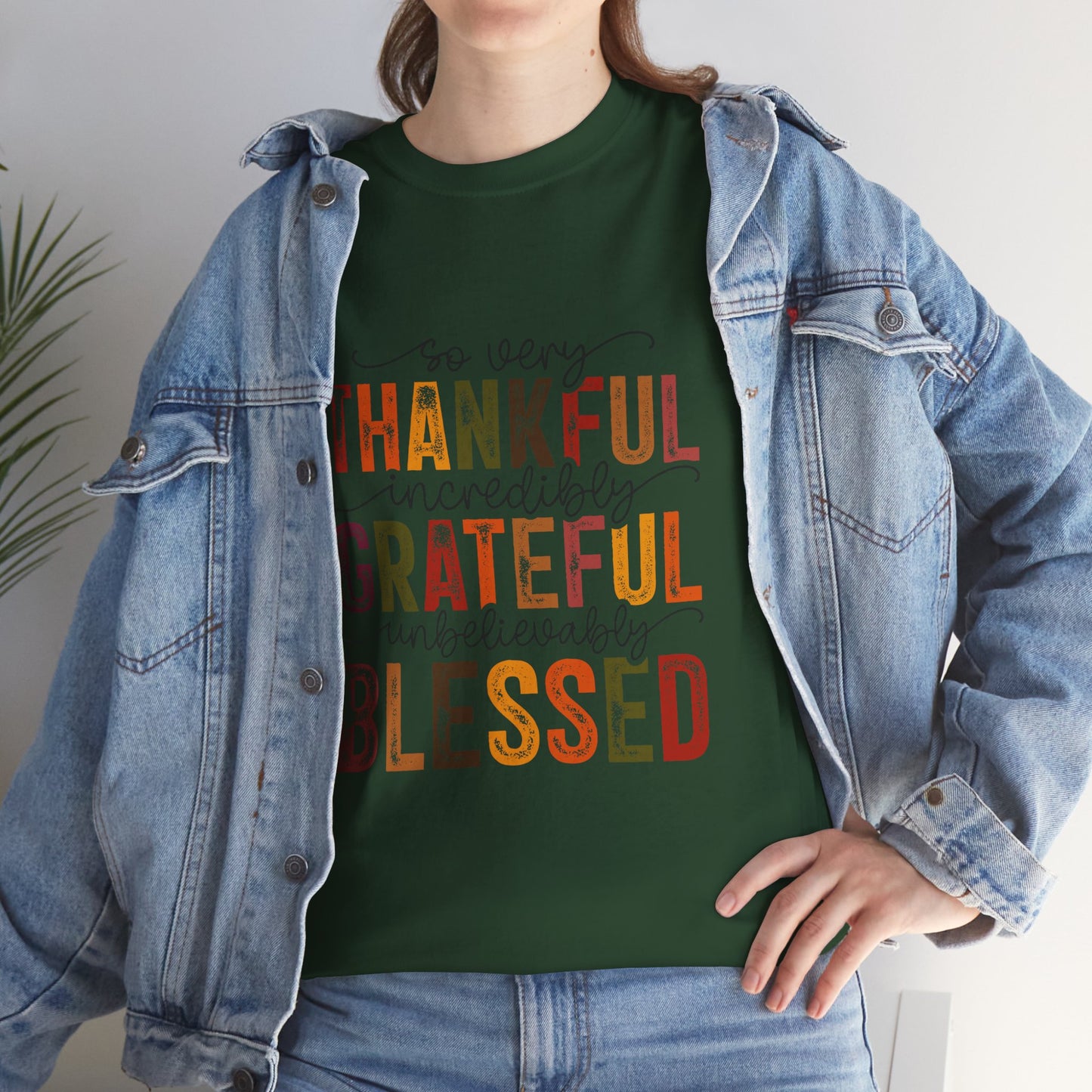 Thankful Grateful Blessed Unisex Heavy Cotton Tee - Thanksgiving Distressed Graphic T-Shirt