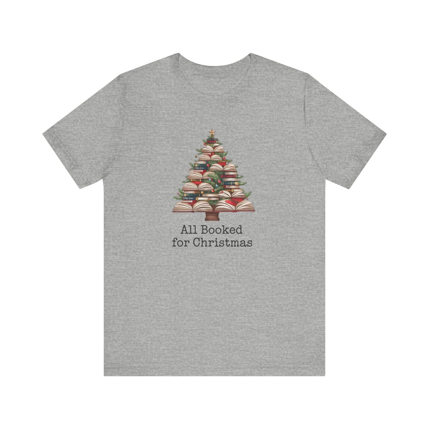 All Booked for Christmas, Book Christmas tree, Unisex Jersey Short Sleeve T-shirt - sizes S = 3X