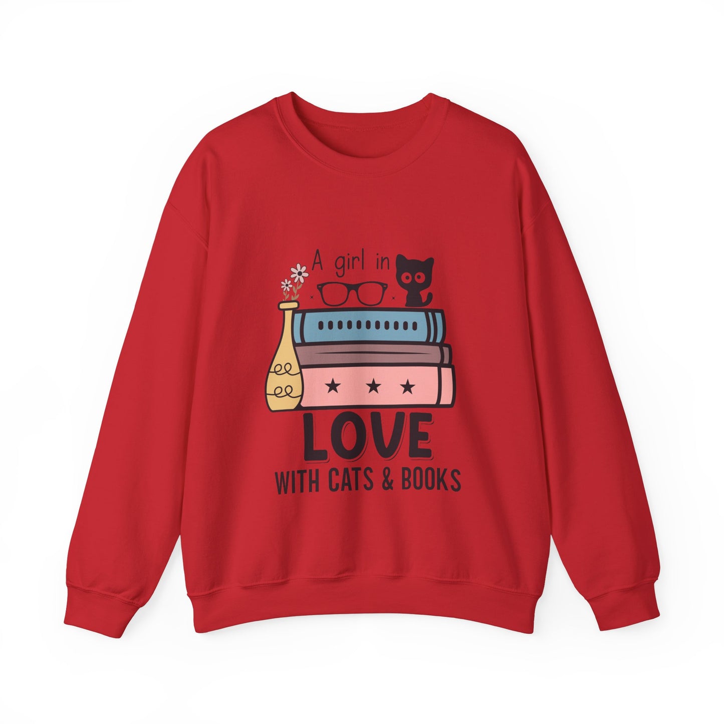 Just a girl who loves Cats and Books Unisex Heavy Blend Crewneck Sweatshirt