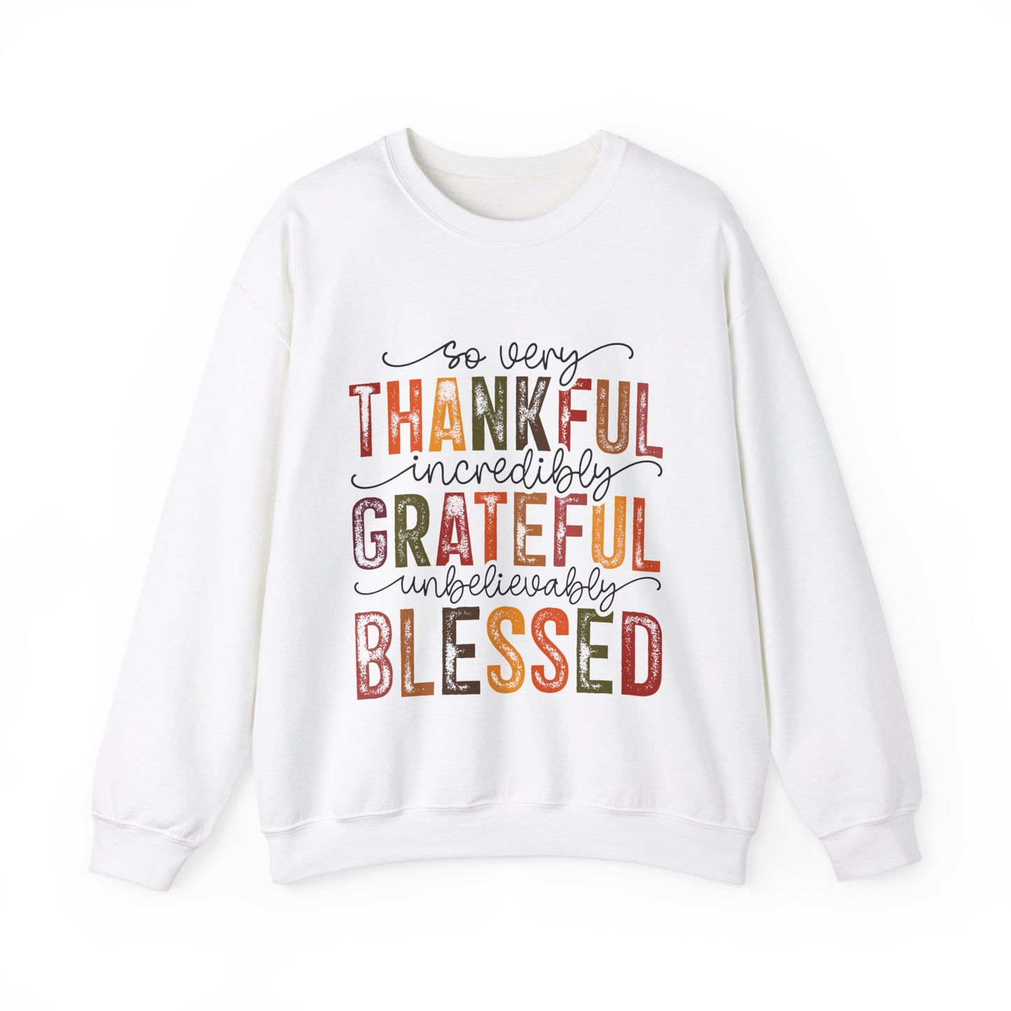 Thankful Grateful Blessed Unisex Heavy Blend Crewneck Sweatshirt - Thanksgiving Warm Cozy