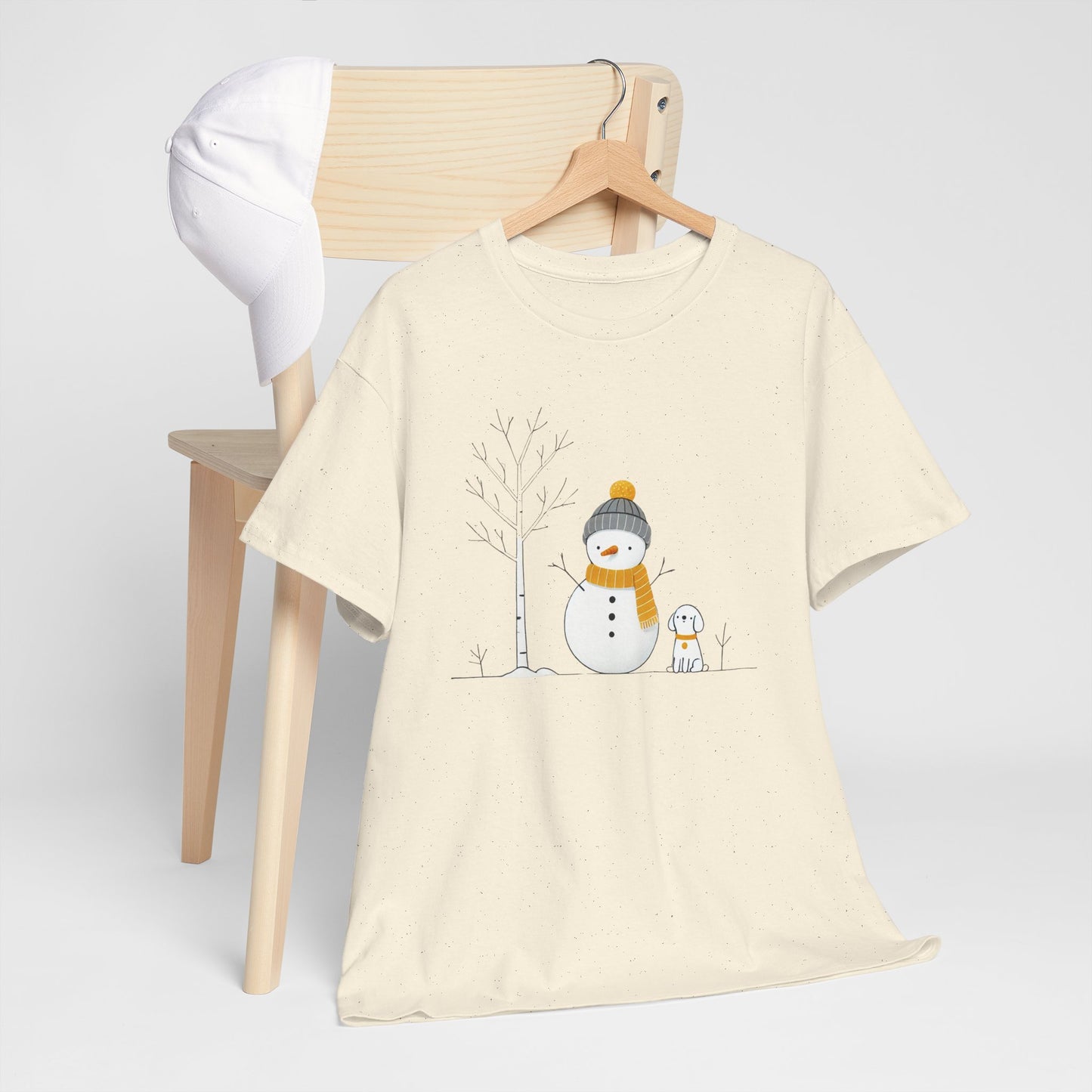 Snowman and dog Winter scene Unisex Heavy Cotton Tee - S - 3X