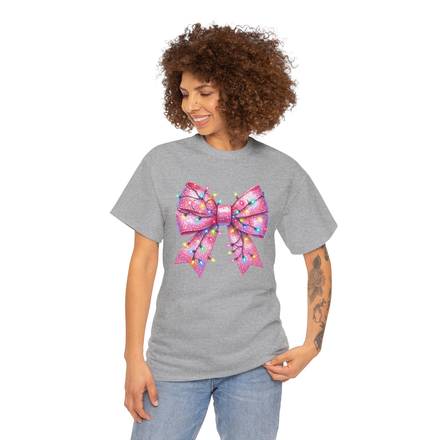 Pink Bow Unisex Tee - Christmas Lights Festive Shirt - sizes S - 5X