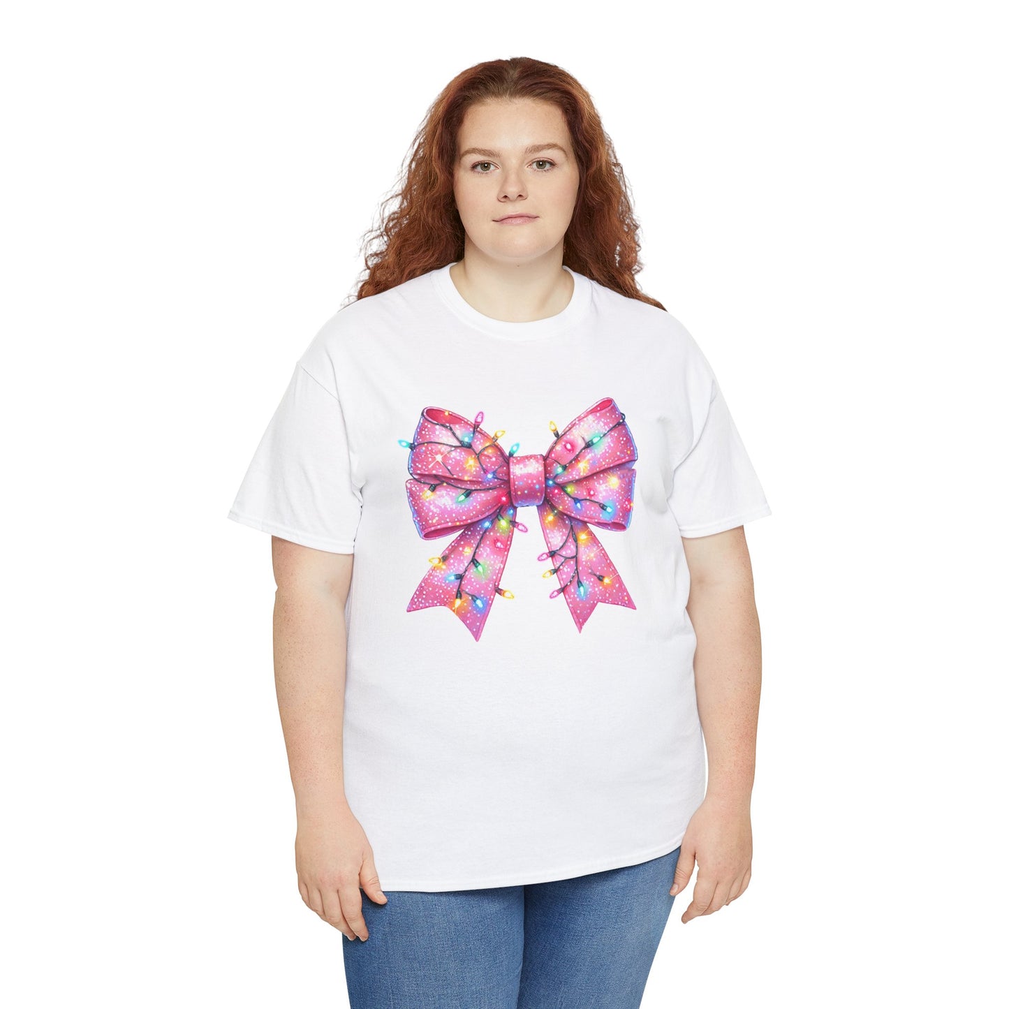 Pink Bow Unisex Tee - Christmas Lights Festive Shirt - sizes S - 5X