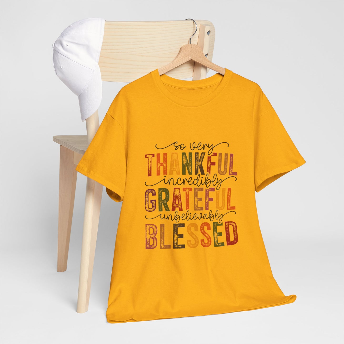 Thankful Grateful Blessed Unisex Heavy Cotton Tee - Thanksgiving Distressed Graphic T-Shirt