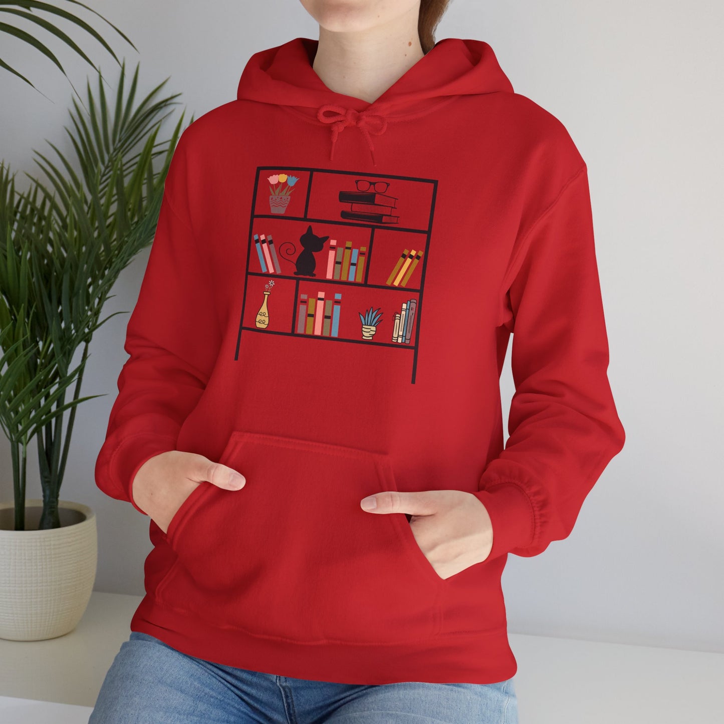 Unisex Heavy Blend™ Hooded Sweatshirt - cute bookshelf with cat - size S - 5X