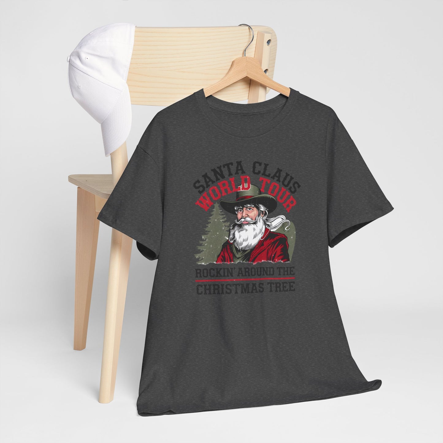 Cowboy Santa World Tour Unisex Heavy Cotton T-shirt - Christmas Funny Country Graphic Holiday Tee - sizes S - 5X