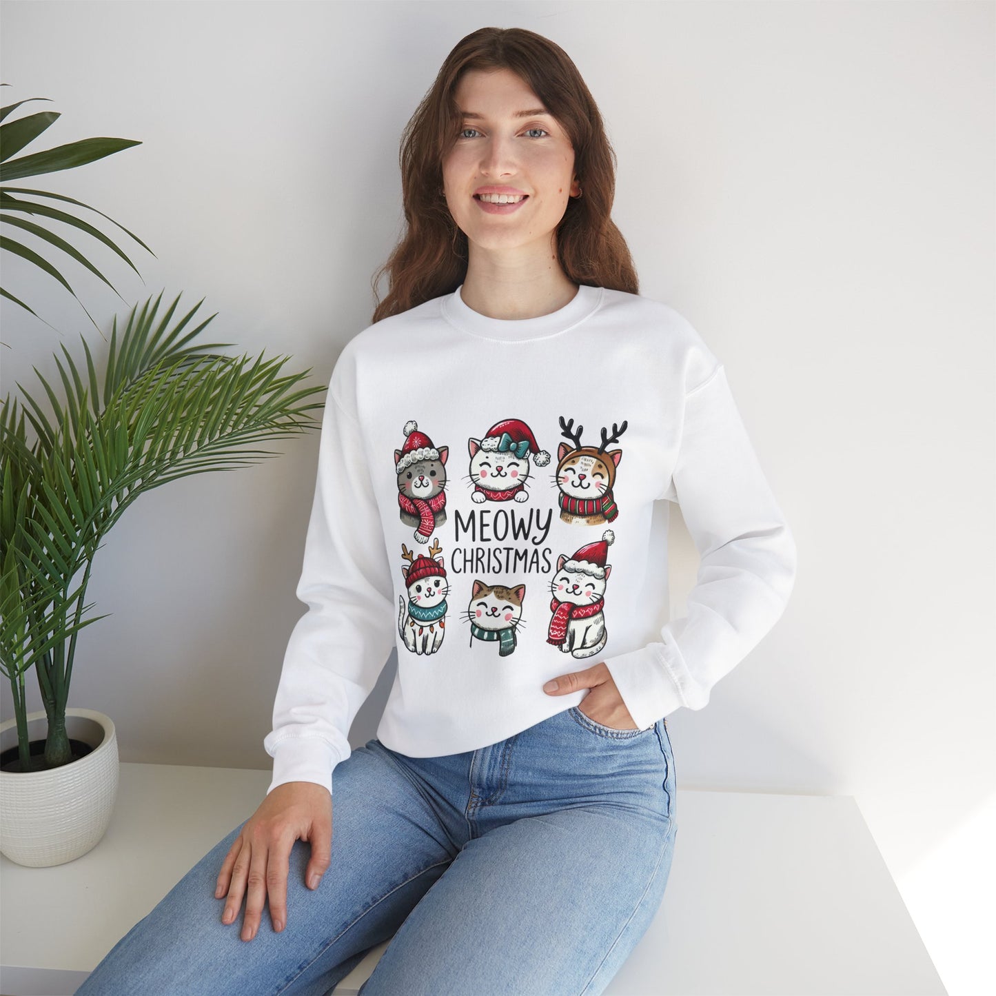 Meowy Christmas Crewneck Sweatshirt - size S - 5X