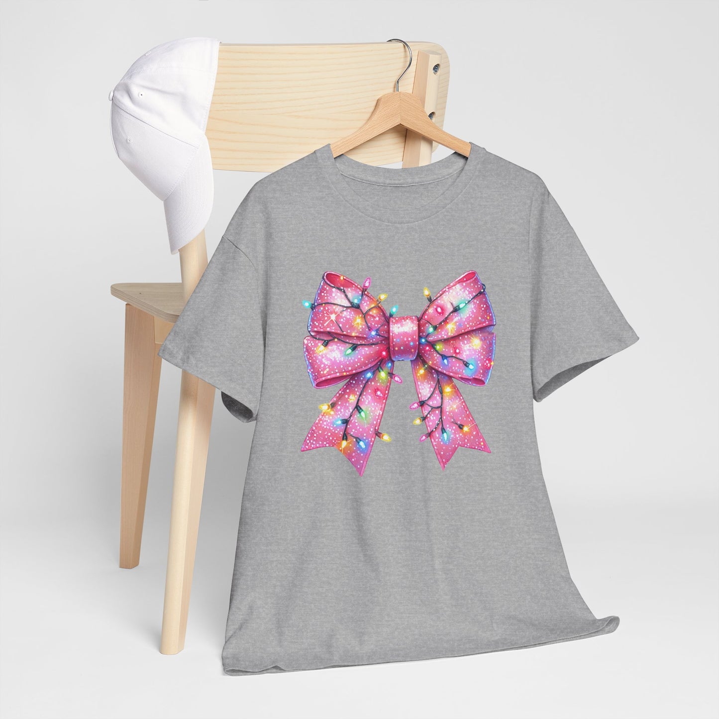 Pink Bow Unisex Tee - Christmas Lights Festive Shirt - sizes S - 5X