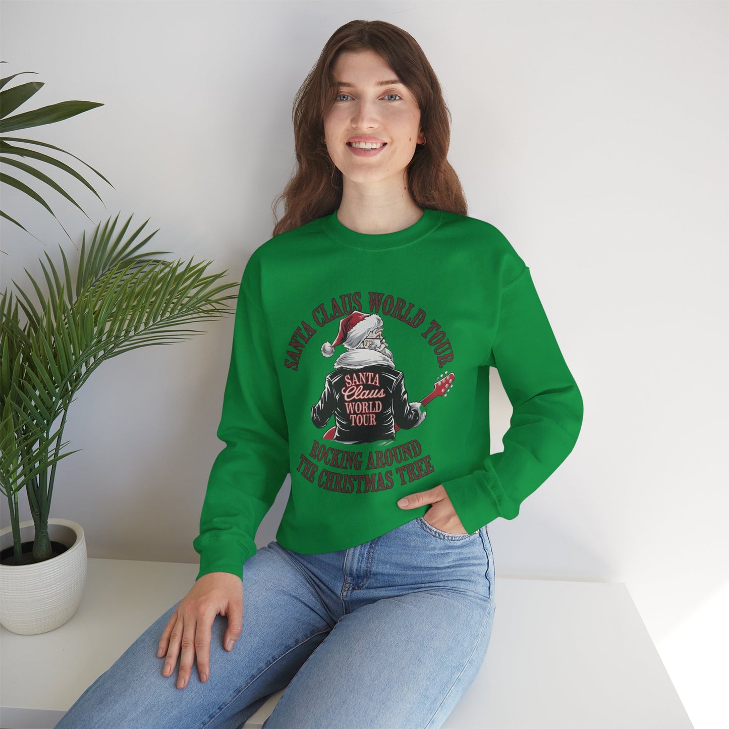 Santa Claus World Tour Crewneck Sweatshirt - Christmas Holiday Festive Funny - Sizes S-5X