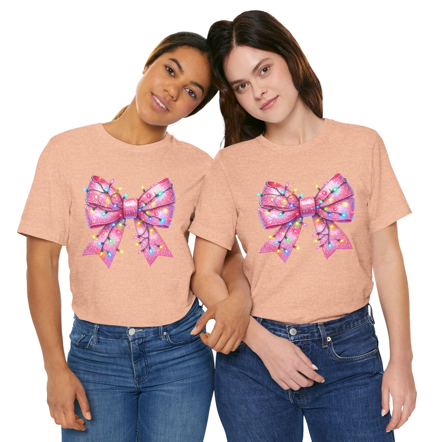 Pink Bow Christmas Tee - Festive Holiday Unisex Jersey T-shirt - sizes S - 3X