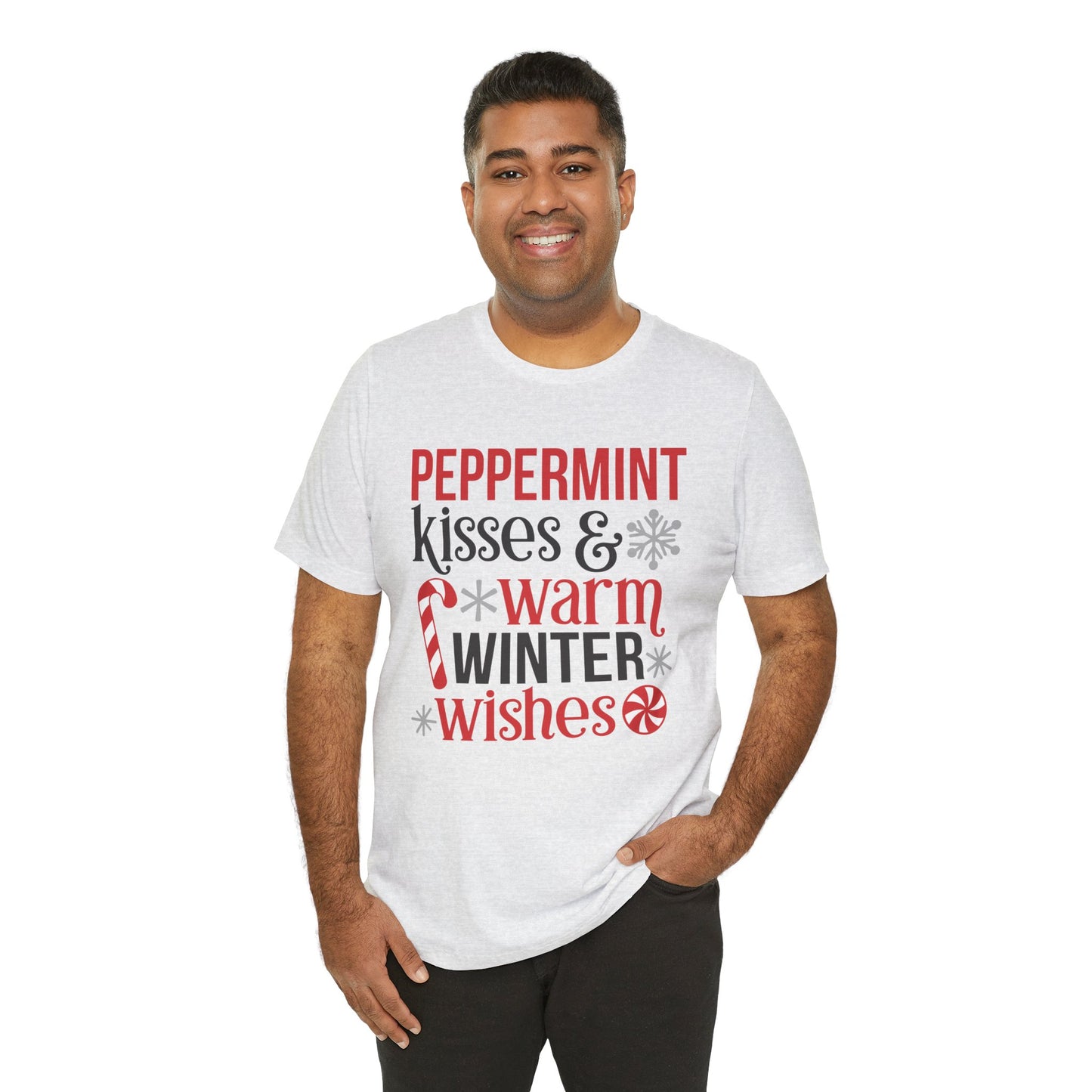 Peppermint Kisses and Warm Winter Wishes Unisex Jersey Short Sleeve Tee - sizes S - 3X