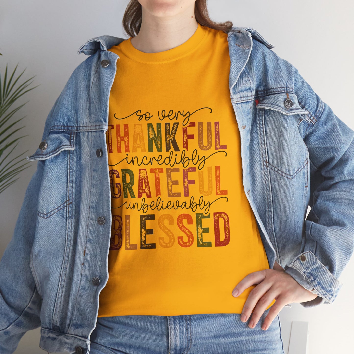 Thankful Grateful Blessed Unisex Heavy Cotton Tee - Thanksgiving Distressed Graphic T-Shirt