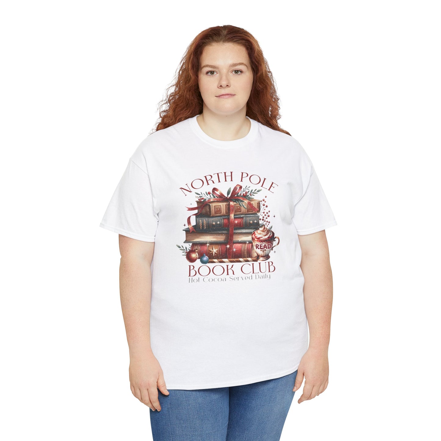 North Pole Book Club Unisex Heavy Cotton tee - Books Lover Christmas Holiday Festive Unisex T-shirt - sizes S - 5X