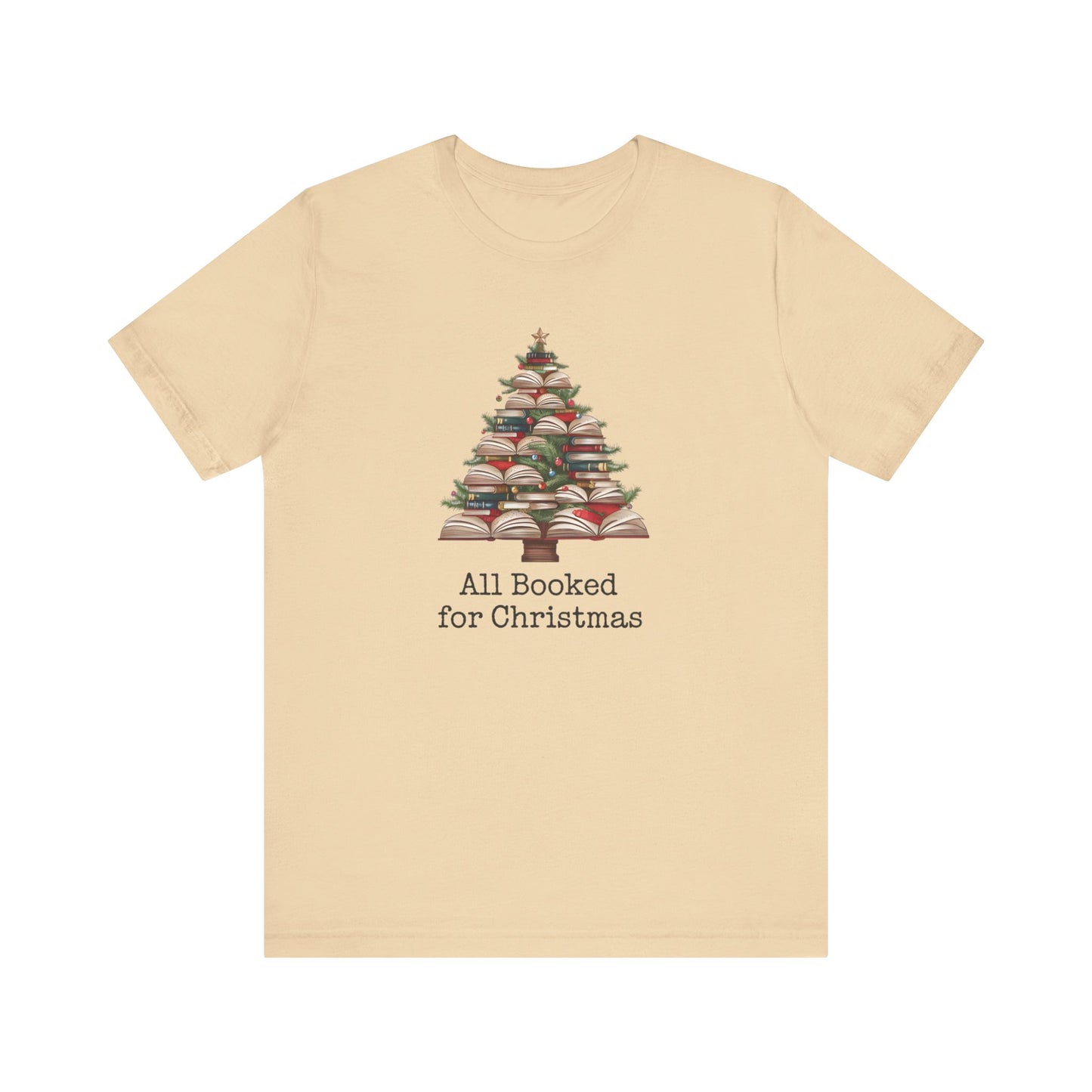 All Booked for Christmas, Book Christmas tree, Unisex Jersey Short Sleeve T-shirt - sizes S = 3X