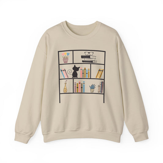 Unisex Heavy Blend™ Crewneck Sweatshirt - cute bookshelf with cat - sizes S - 3X