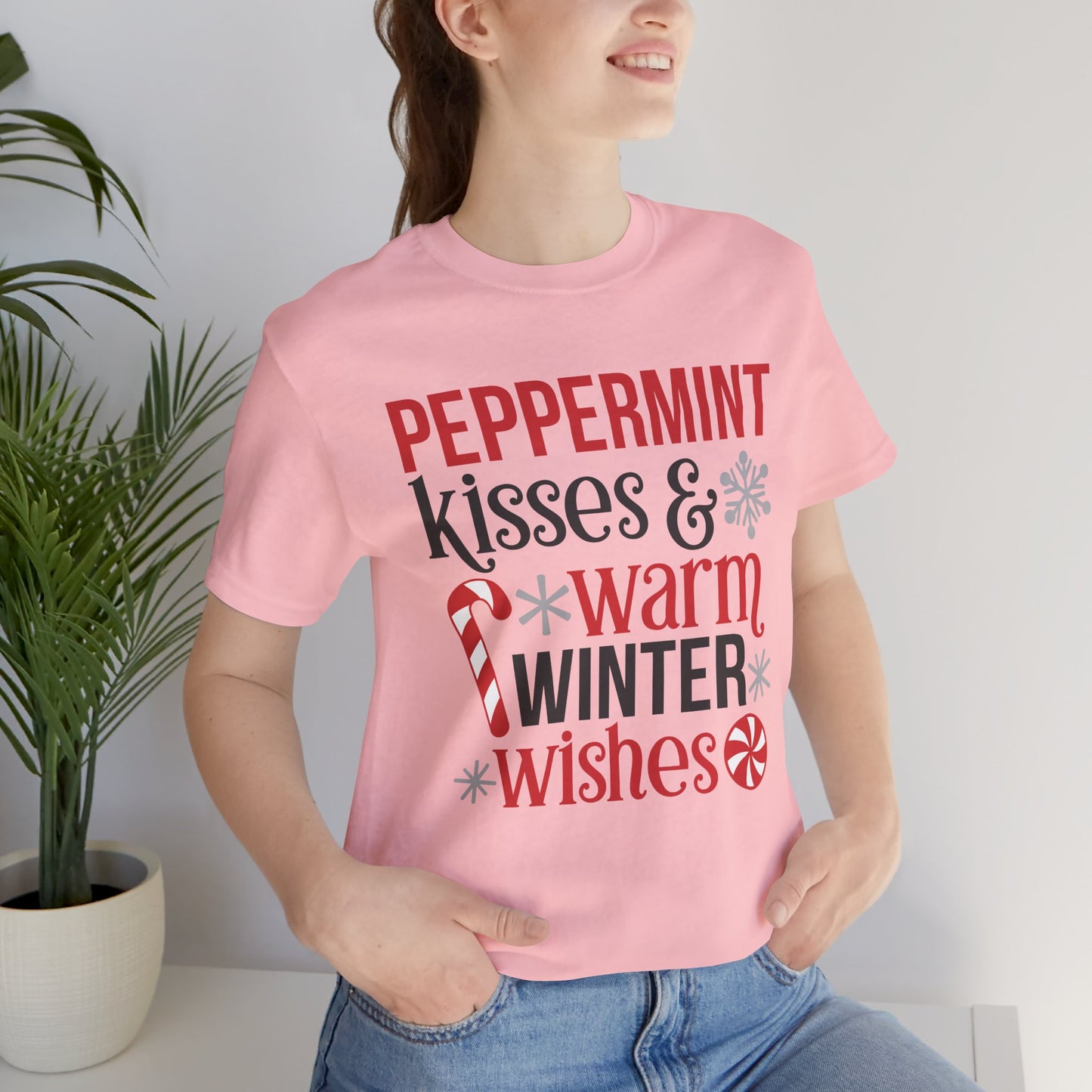 Peppermint Kisses and Warm Winter Wishes Unisex Jersey Short Sleeve Tee - sizes S - 3X