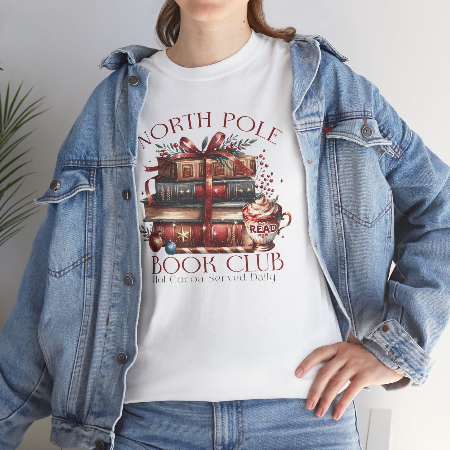 North Pole Book Club Unisex Heavy Cotton tee - Books Lover Christmas Holiday Festive Unisex T-shirt - sizes S - 5X