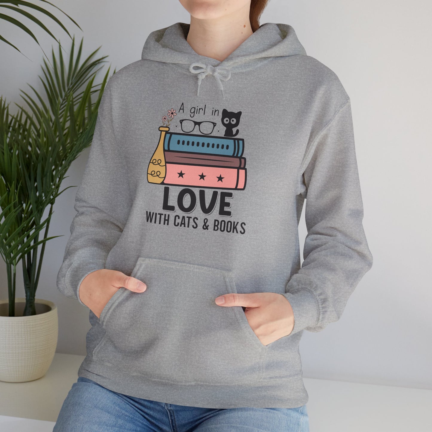 Just a girl in love with cats and books Unisex Heavy Blend™ Hooded Sweatshirt - S - 3X sizes