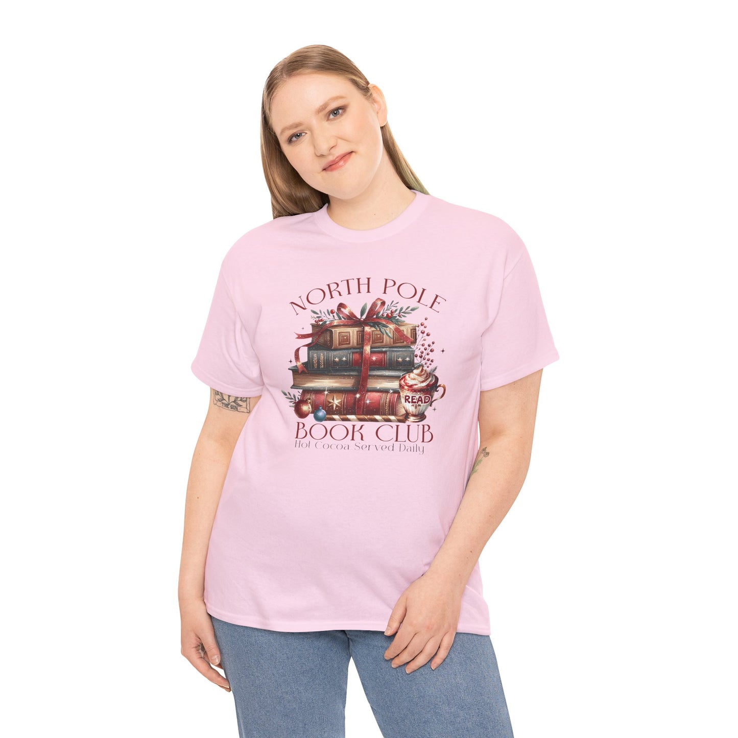 North Pole Book Club Unisex Heavy Cotton tee - Books Lover Christmas Holiday Festive Unisex T-shirt - sizes S - 5X