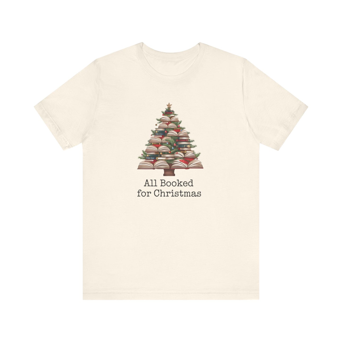 All Booked for Christmas, Book Christmas tree, Unisex Jersey Short Sleeve T-shirt - sizes S = 3X