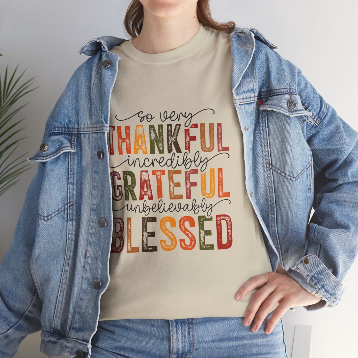 Thankful Grateful Blessed Unisex Heavy Cotton Tee - Thanksgiving Distressed Graphic T-Shirt