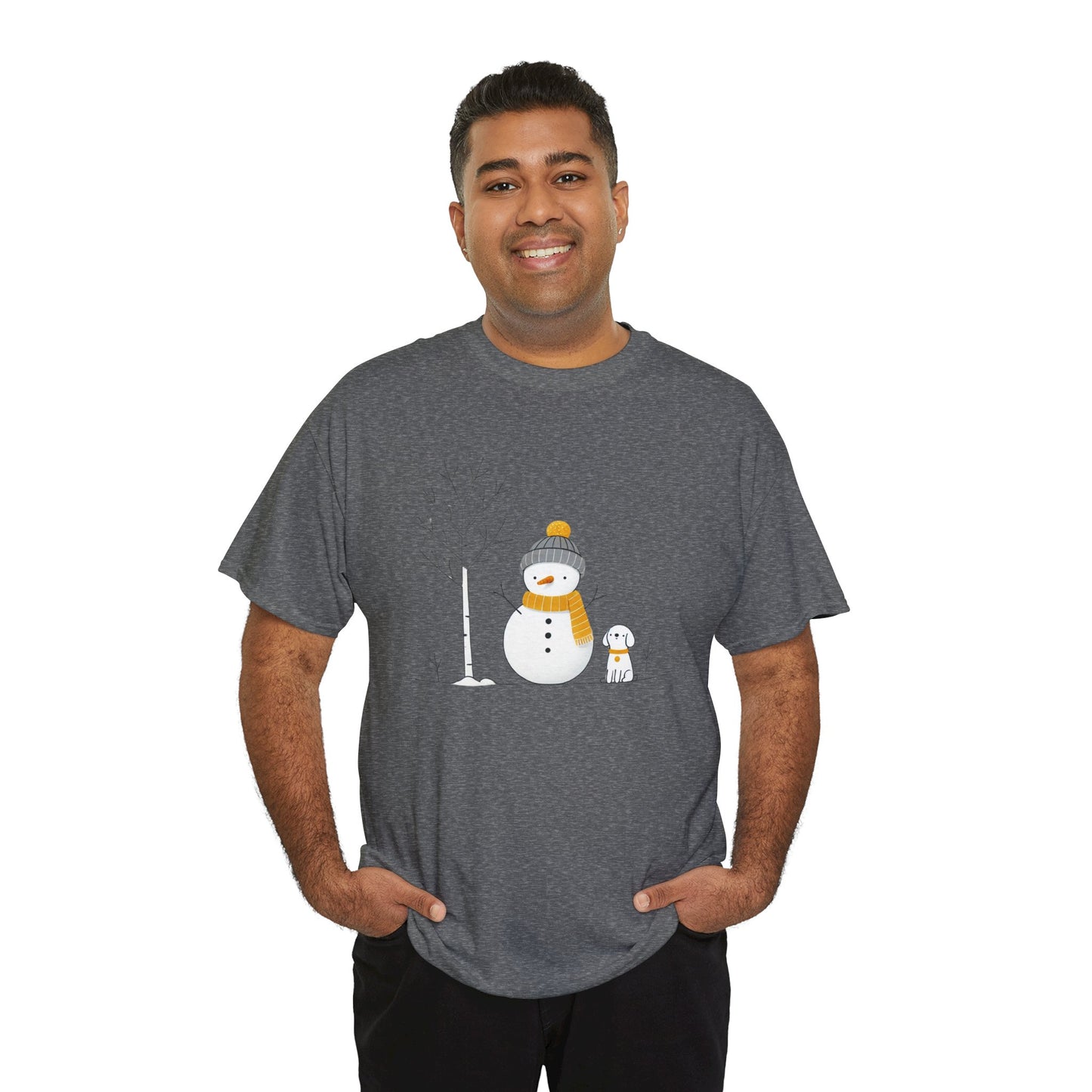 Snowman and dog Winter scene Unisex Heavy Cotton Tee - S - 3X